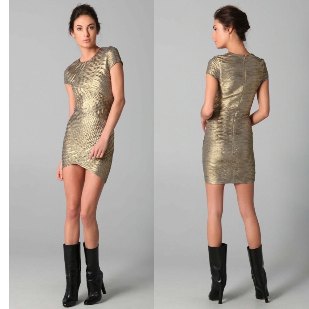 Torn By Ronny Kobo Kaitlyn Metallic Short Sleeve Bodycon Mini Dress Size Xs